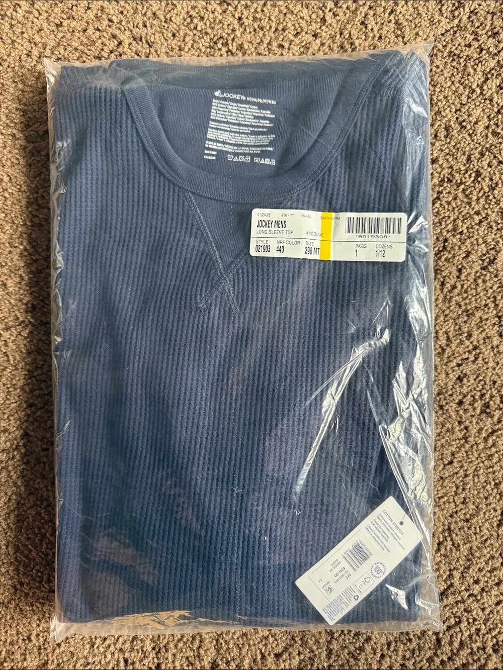 Men's Long Sleeve Waffle Crew Top NIP Various Sizes  MT, LT, XLT, 2XLT Navy
